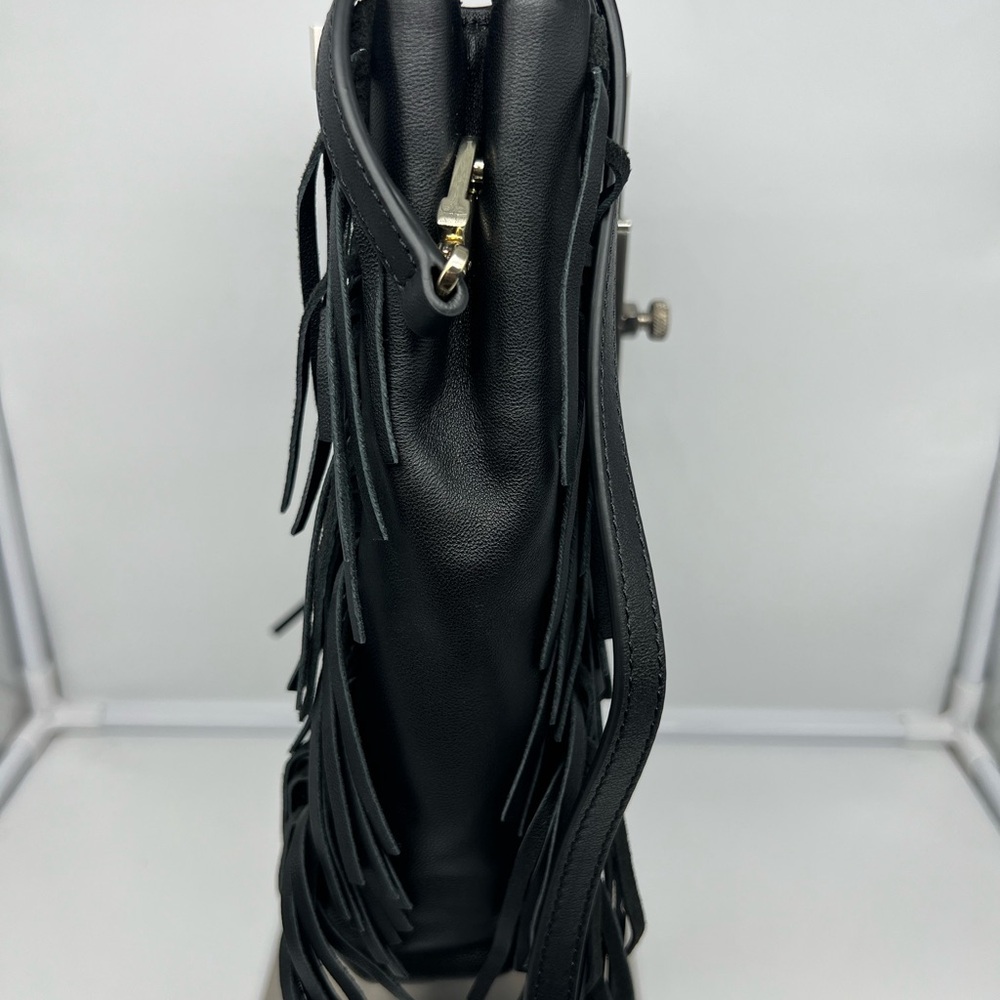 NWT MAJE Sac M Black Studded Leather Embellished Clover Motif Fringe Crossbody - Picture 8 of 13